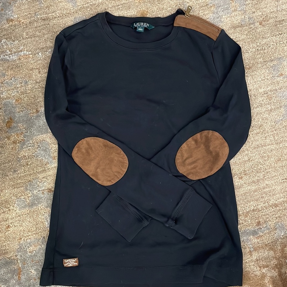 Ralph Lauren long sleeve top with brown suede detail